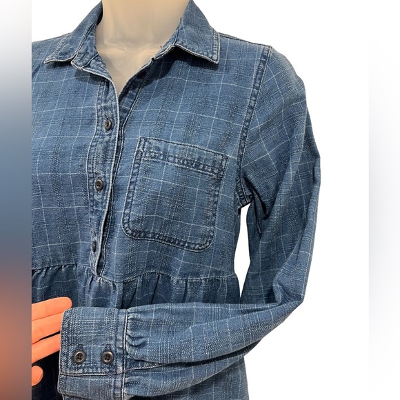 Madewell Lightwell Denim Babydoll Cotton Shirtdress in Indigo Plaid (XS) - Picture 2 of 5